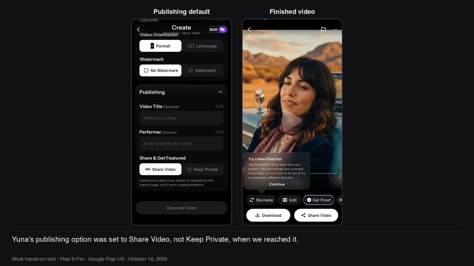 Share Video was selected when we reached the publishing option.