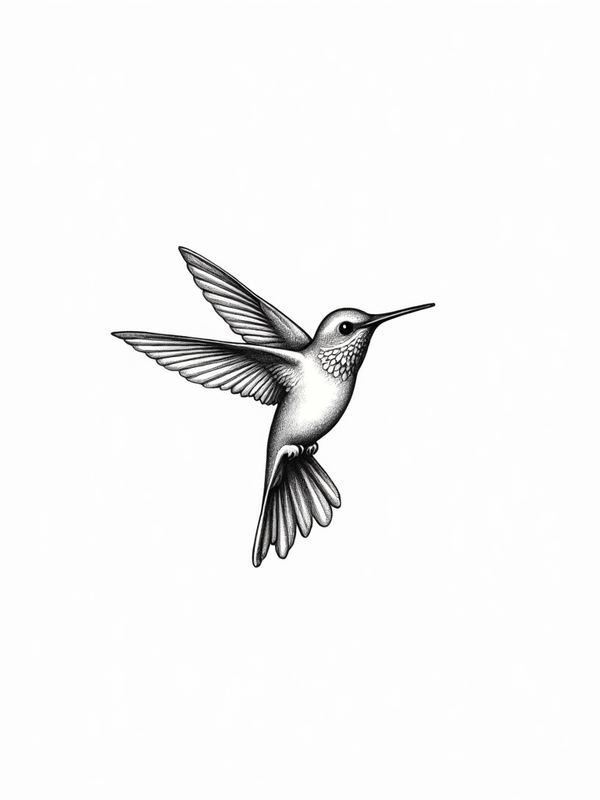 Fine-line — hummingbird & peonies